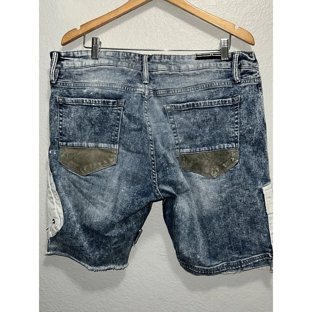 Jordan Craig Travis Patchwork Shorts Mens 36 Blue Denim Distressed Wash Y2K Like